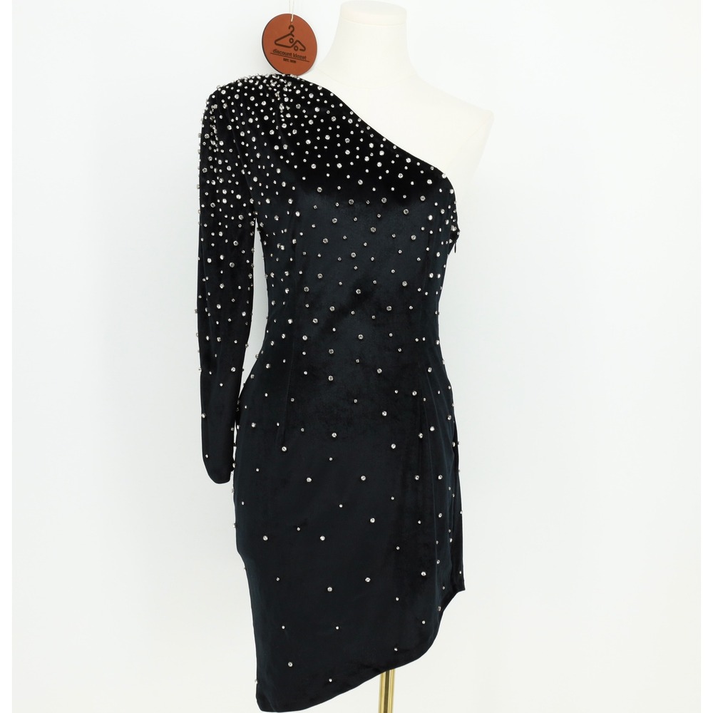 Retrofete‎ Lana Velvet Crystal One Shoulder Mini Dress Asymmetrical Size Medium